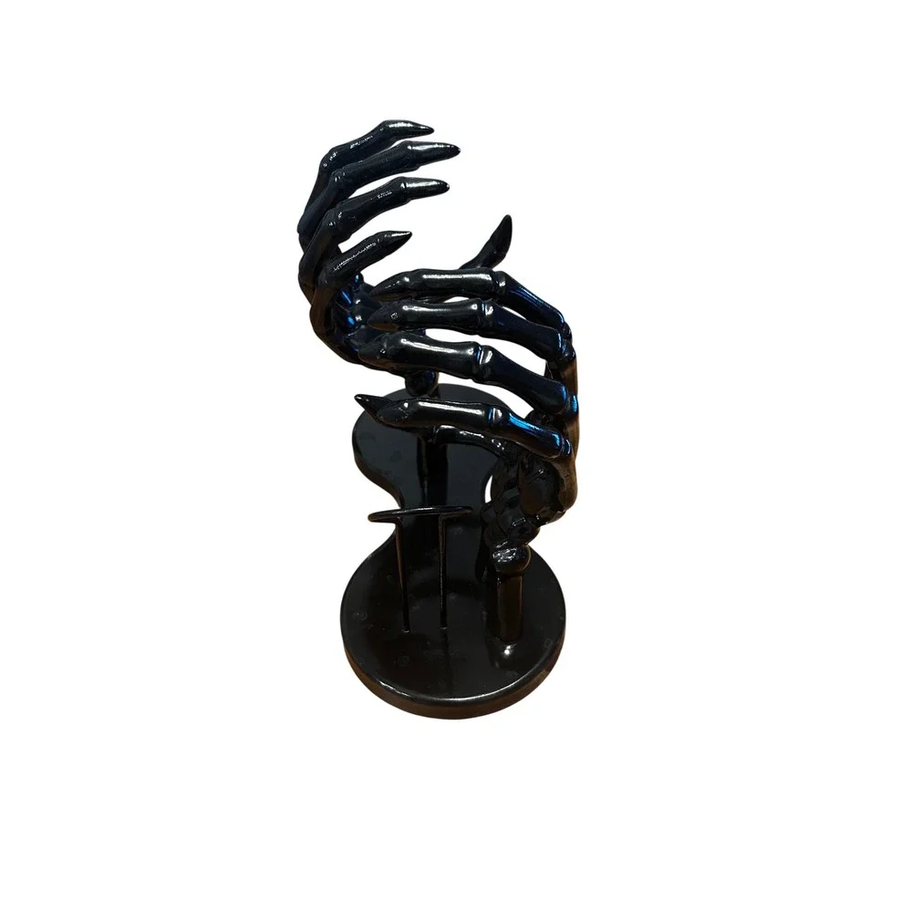 Hyde & Eek Skeleton Hands Wine Bottle Holder Glossy Black Halloween Goth Decor